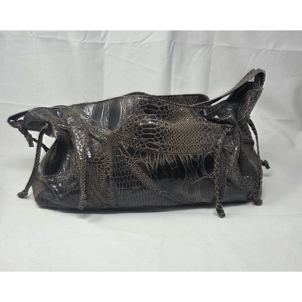Vintage Carlos Falchi Patent Faux Leather Patchwork Shoulder Bag Snake Croc
